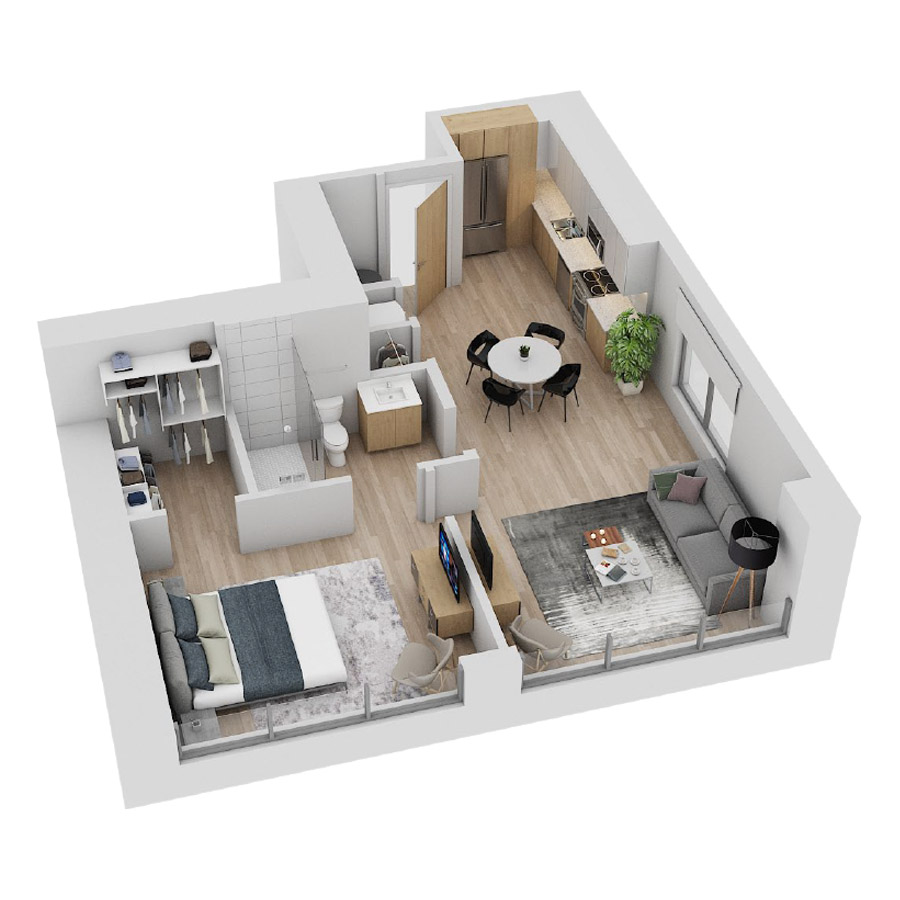 #CAS3401 - 1 bedroom floorplan layout with 1 bathroom and 818 square feet