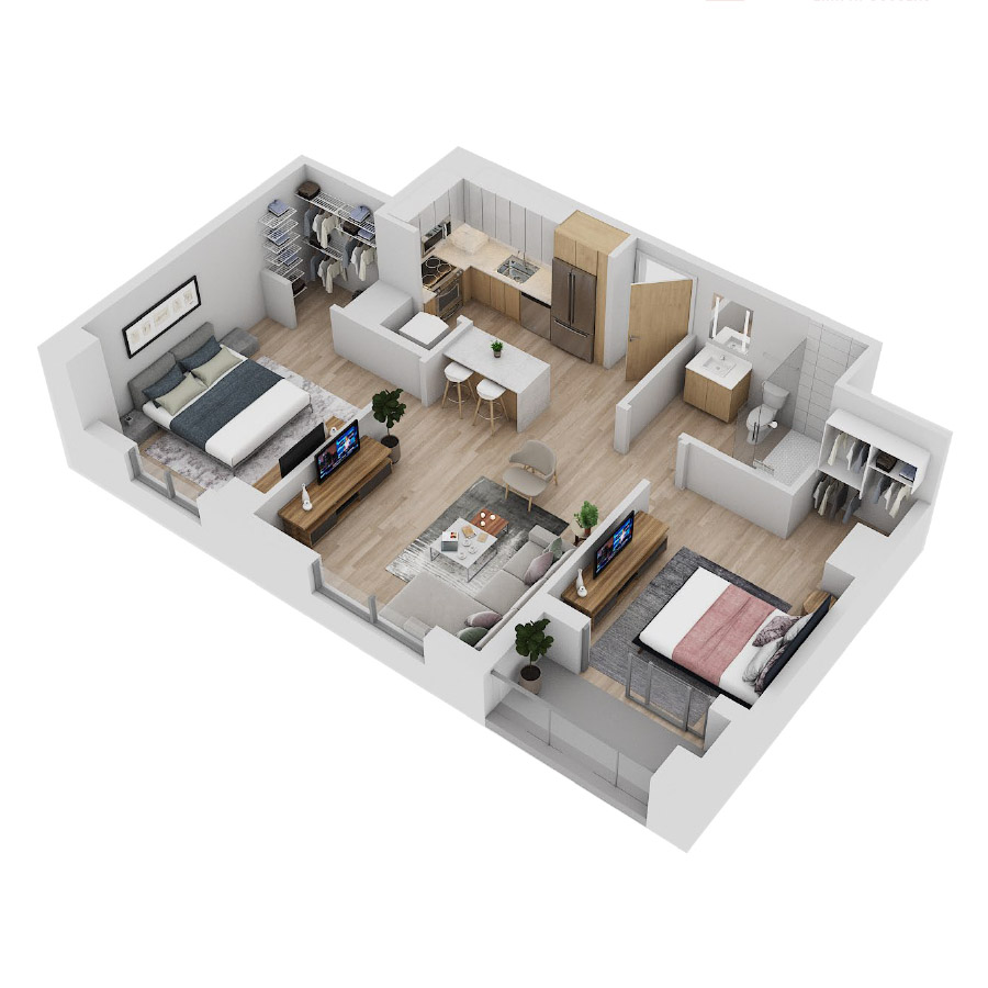 #CAS0308 - 2 bedroom floorplan layout with 1 bathroom and 856 square feet