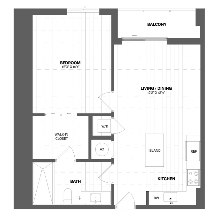 #CAS2005 - 1 bedroom floorplan layout with 1 bathroom and 774 square feet