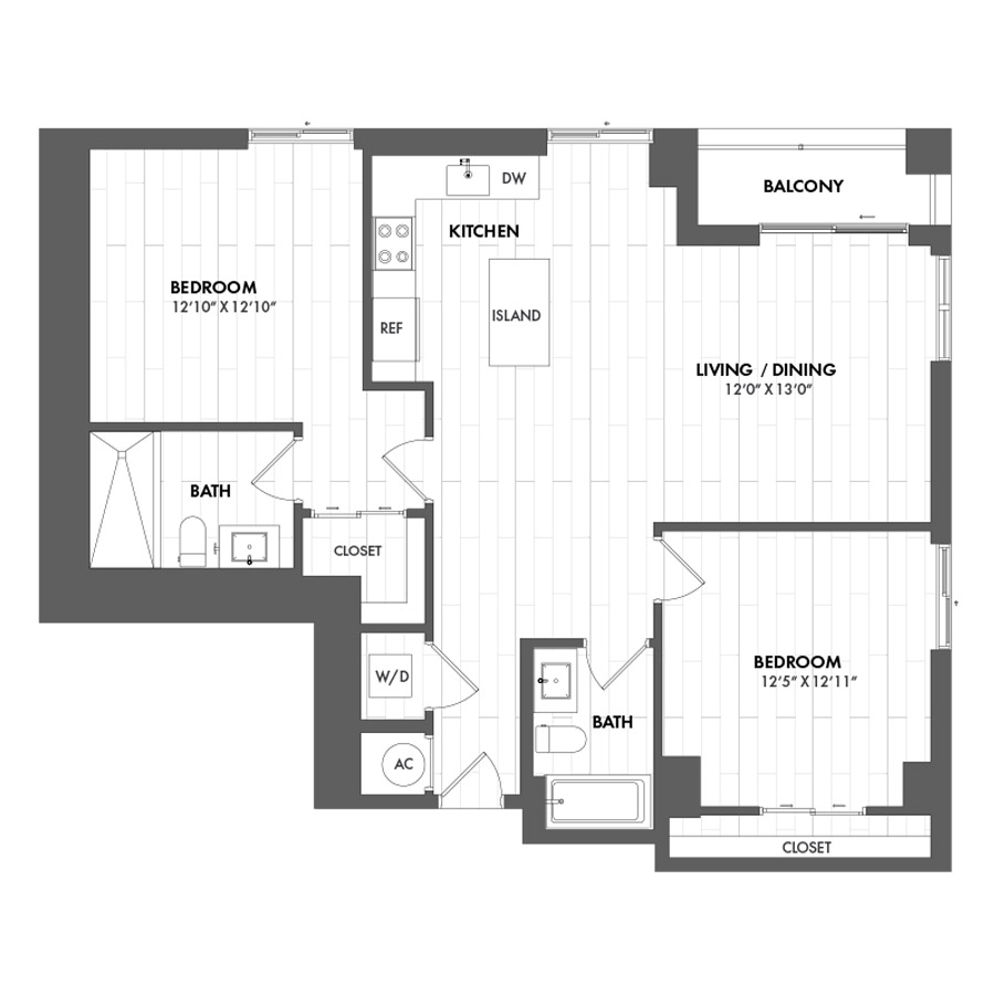 #CAS2913 - 2 bedroom floorplan layout with 2 bathrooms and 1189 square feet