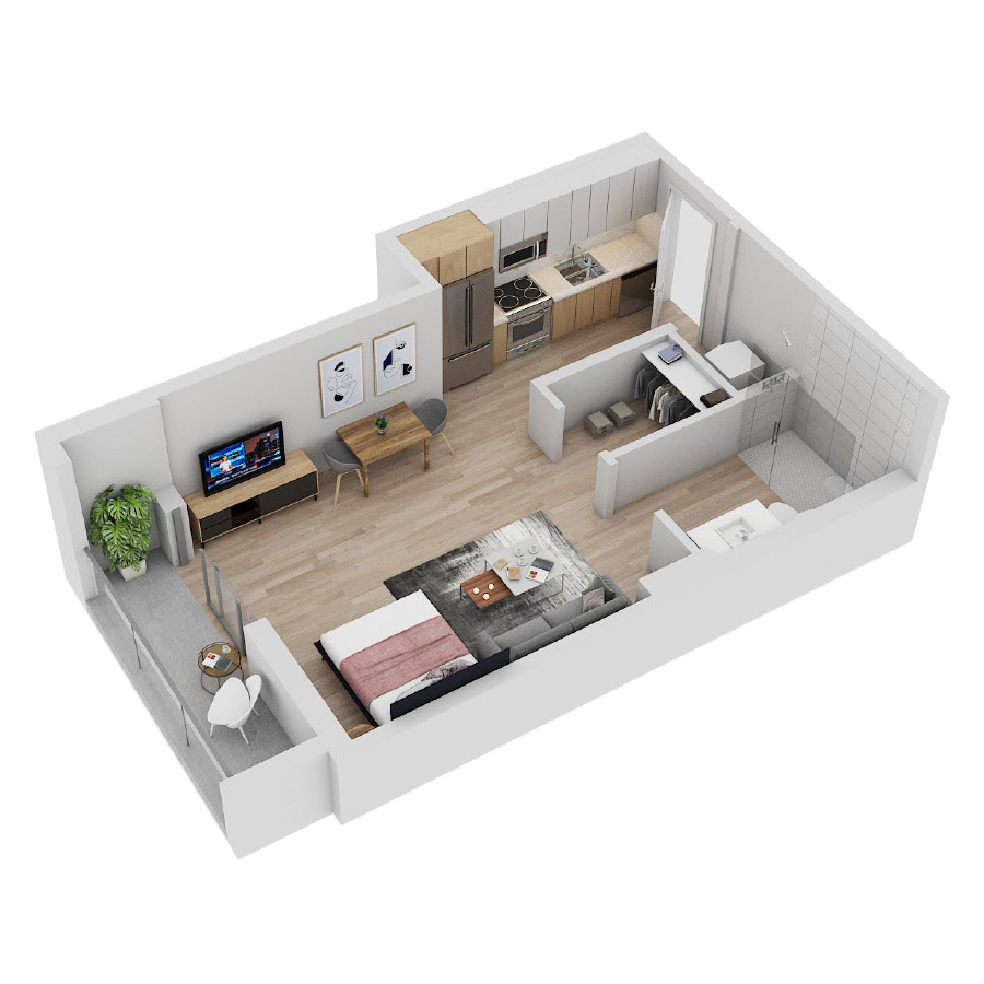 #CAS1811 - Studio floorplan layout with 1 bathroom and 510 square feet