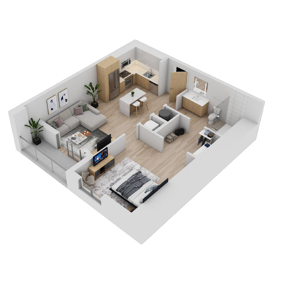 #CAS2005 - 1 bedroom floorplan layout with 1 bathroom and 774 square feet