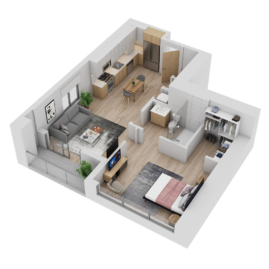 #CAS3713 - 1 bedroom floorplan layout with 1 bathroom and 773 square feet