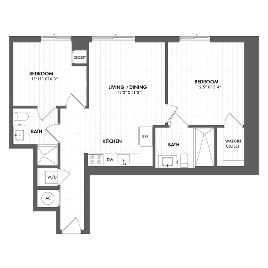 #CAS1912 - 2 bedroom floorplan layout with 2 bathrooms and 912 square feet