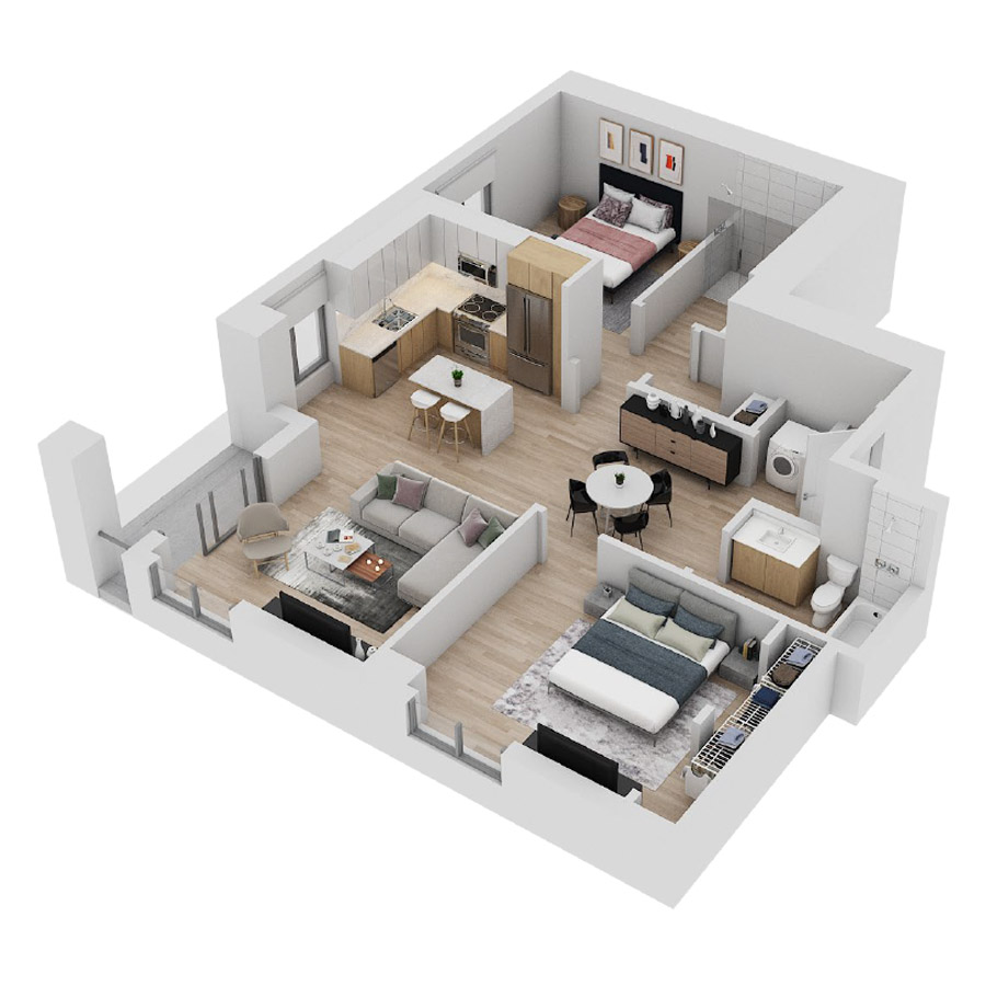 #CAS3001 - 2 bedroom floorplan layout with 2 bathrooms and 1172 square feet