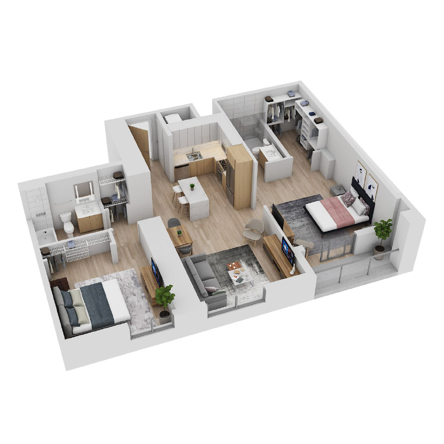 #CAS3009 - 2 bedroom floorplan layout with 2 bathrooms and 1126 square feet