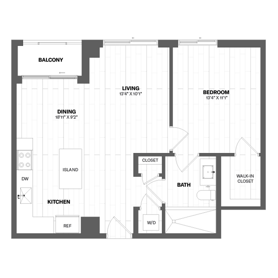 #CAS0209 - 1 bedroom floorplan layout with 1 bathroom and 738 square feet