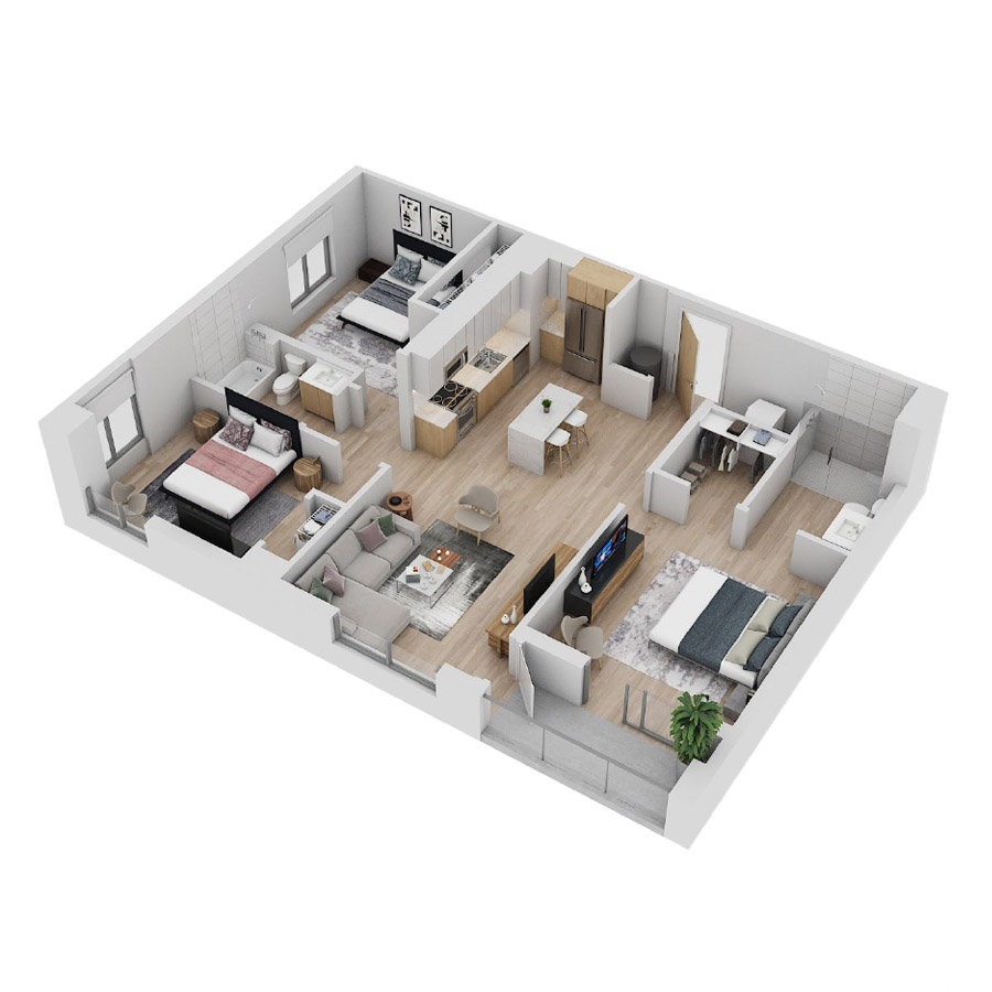 #CAS1206 - 3 bedroom floorplan layout with 2 bathrooms and 1238 square feet