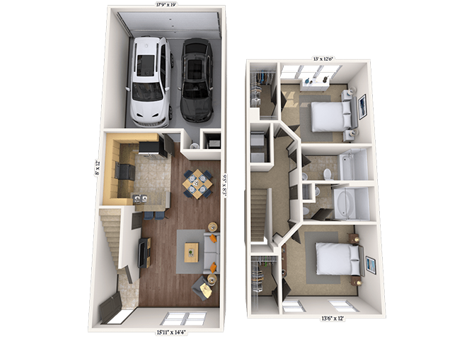 Townhome 2x2 1188 SF floor plan