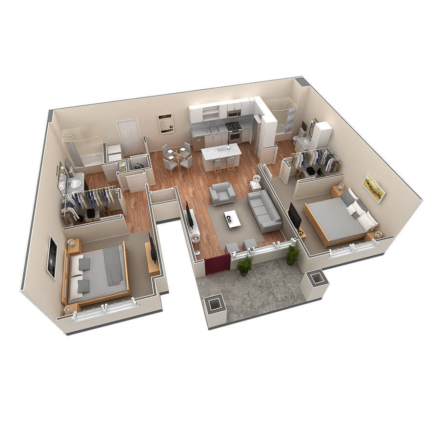 2 BR Grand Courtyard w/ Garage floor plan