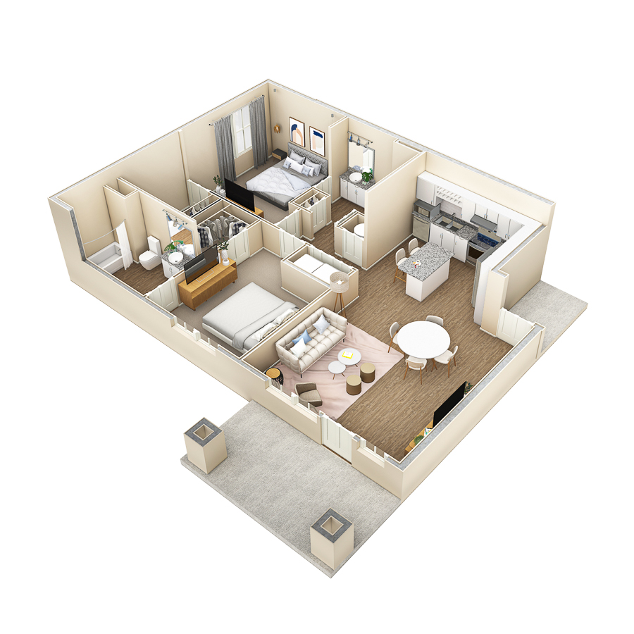 2 BR Vue Courtyard floor plan