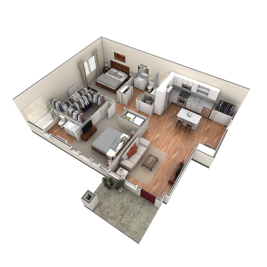 2 BR Designer Courtyard w/ Garage floor plan