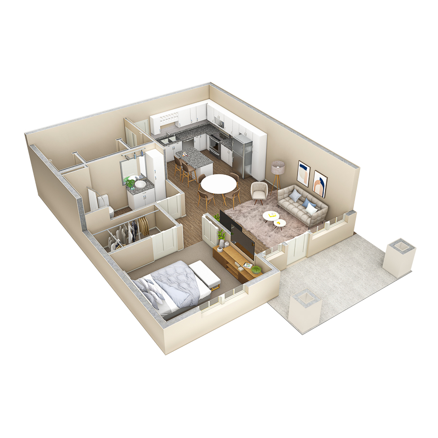 1 BR Haven Courtyard floor plan