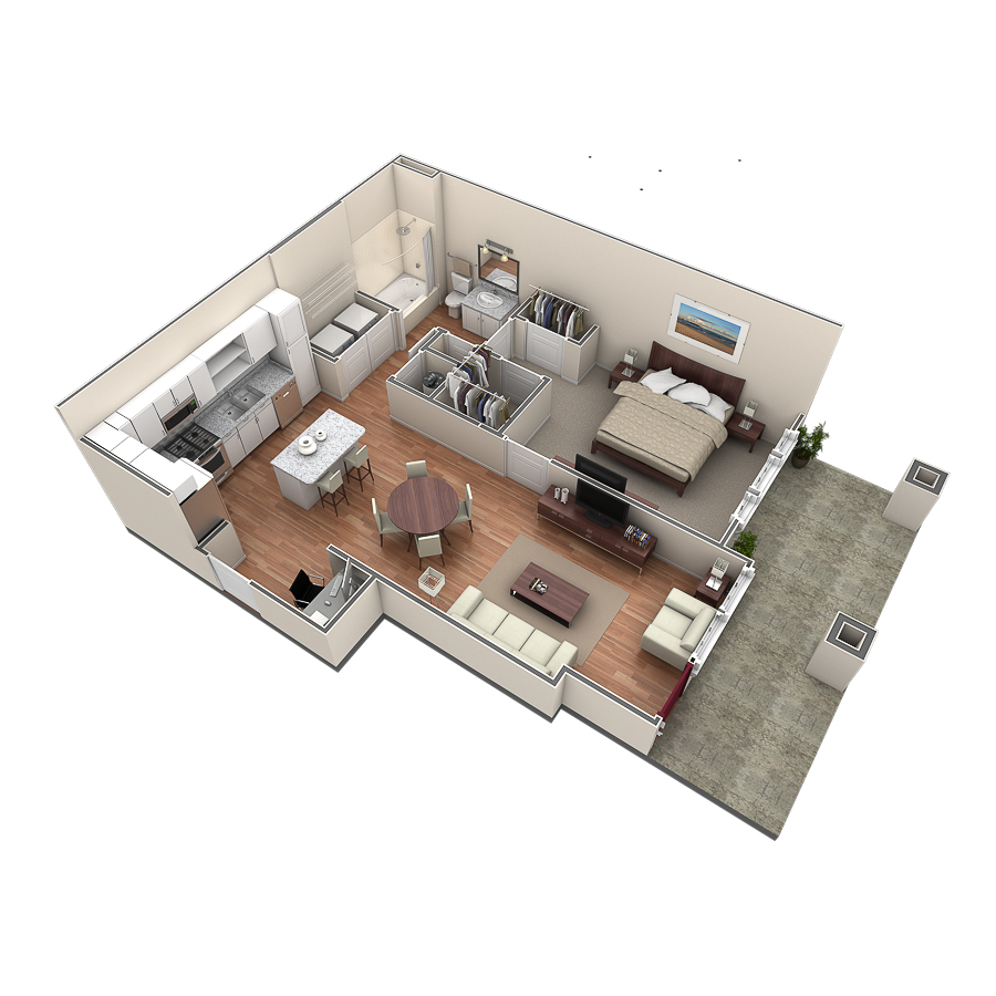 1 BR Designer Courtyard floor plan