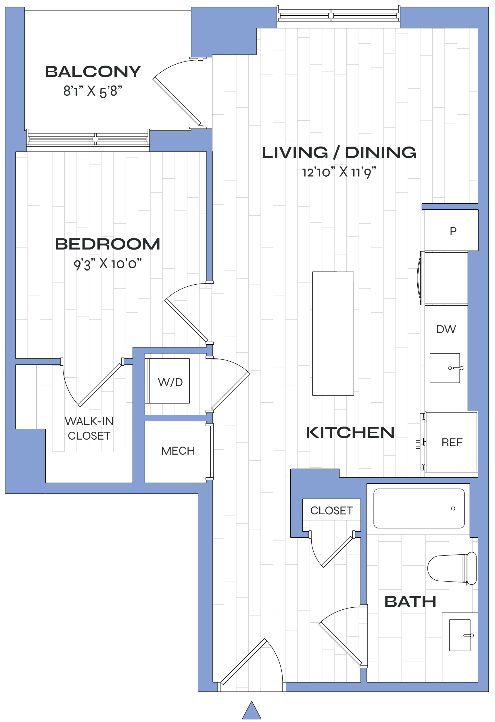 1 Bed/1 Bath - Poplar - A03 floor plan