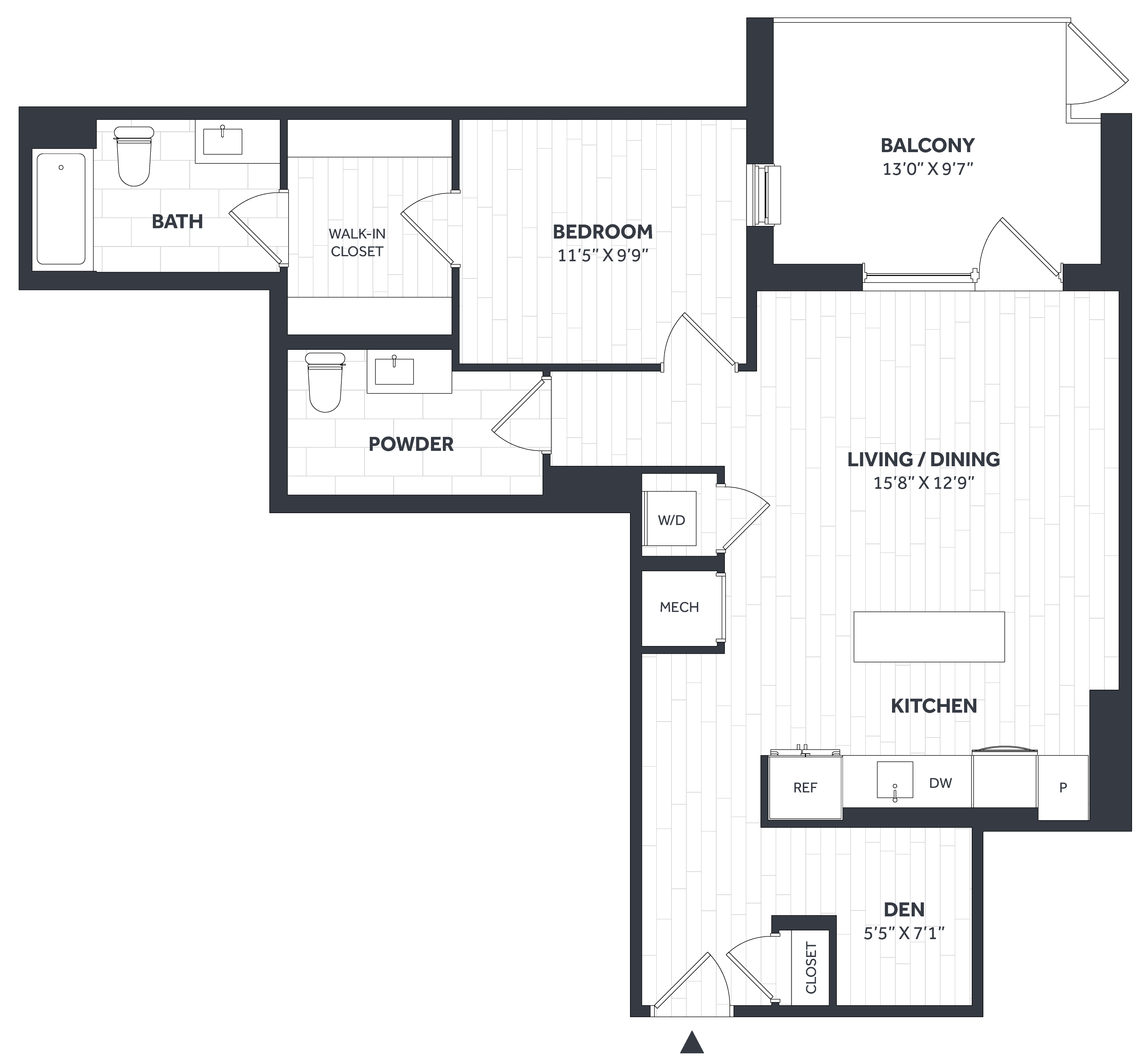 1 Bed/1.5 Bath Den - Stratos - AA07 floor plan