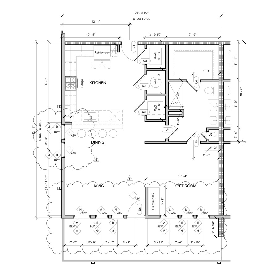 #114 - 1 bedroom floorplan layout with 1 bathroom and 1044 square feet