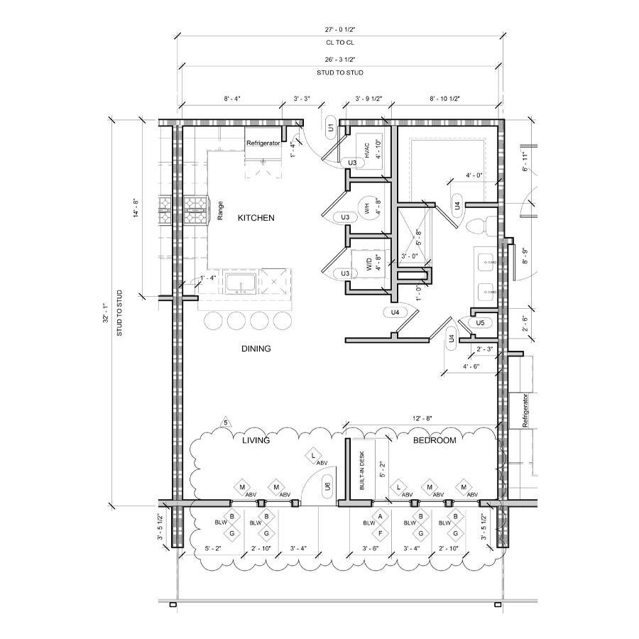 #213 - 1 bedroom floorplan layout with 1 bathroom and 930 square feet