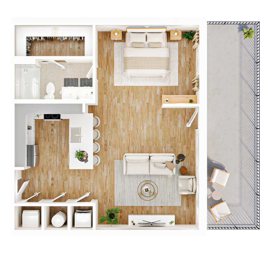 #202 - 1 bedroom floorplan layout with 1 bathroom and 843 square feet