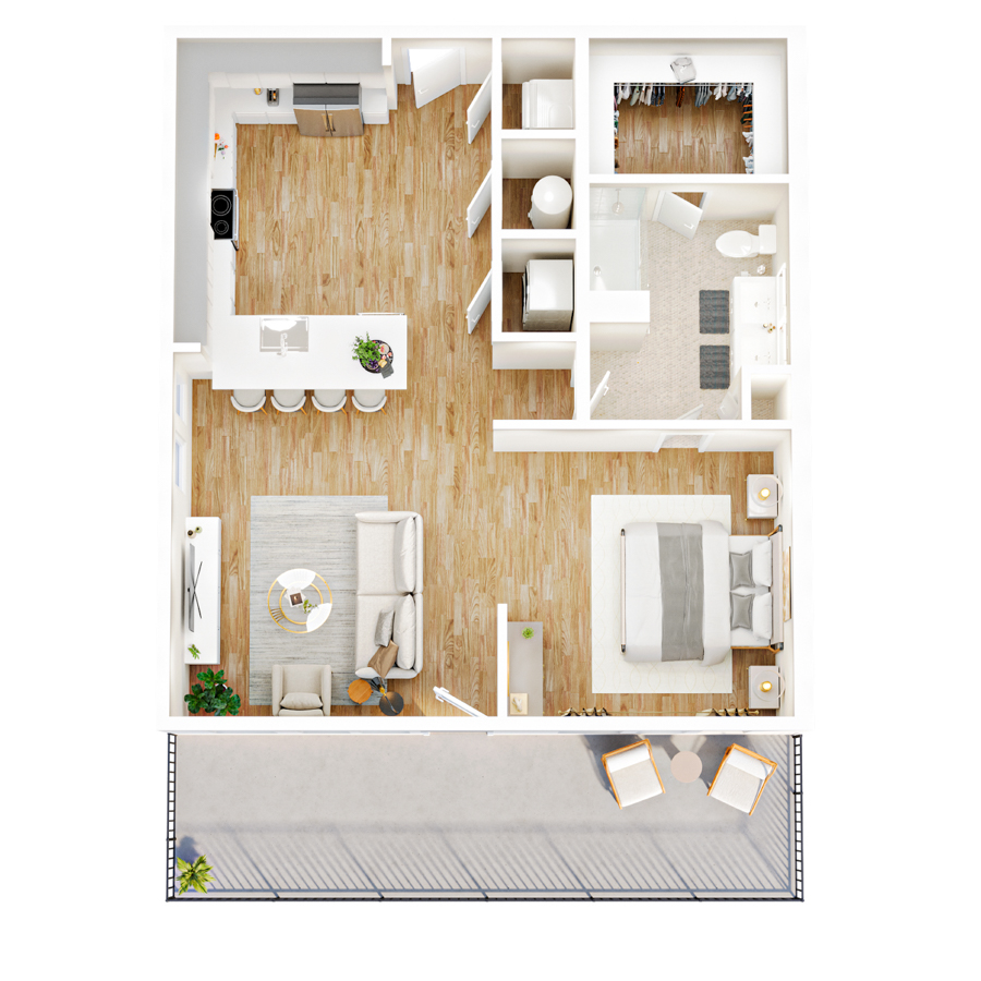 #213 - 1 bedroom floorplan layout with 1 bathroom and 930 square feet