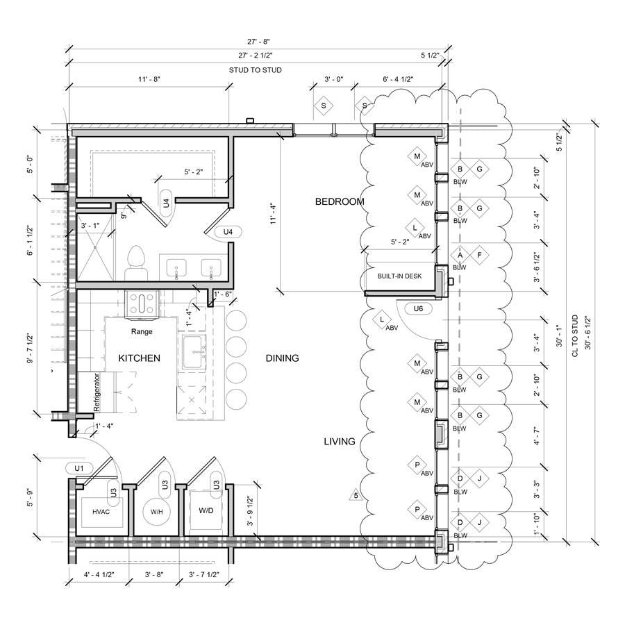 #108 - 1 bedroom floorplan layout with 1 bathroom and 826 square feet
