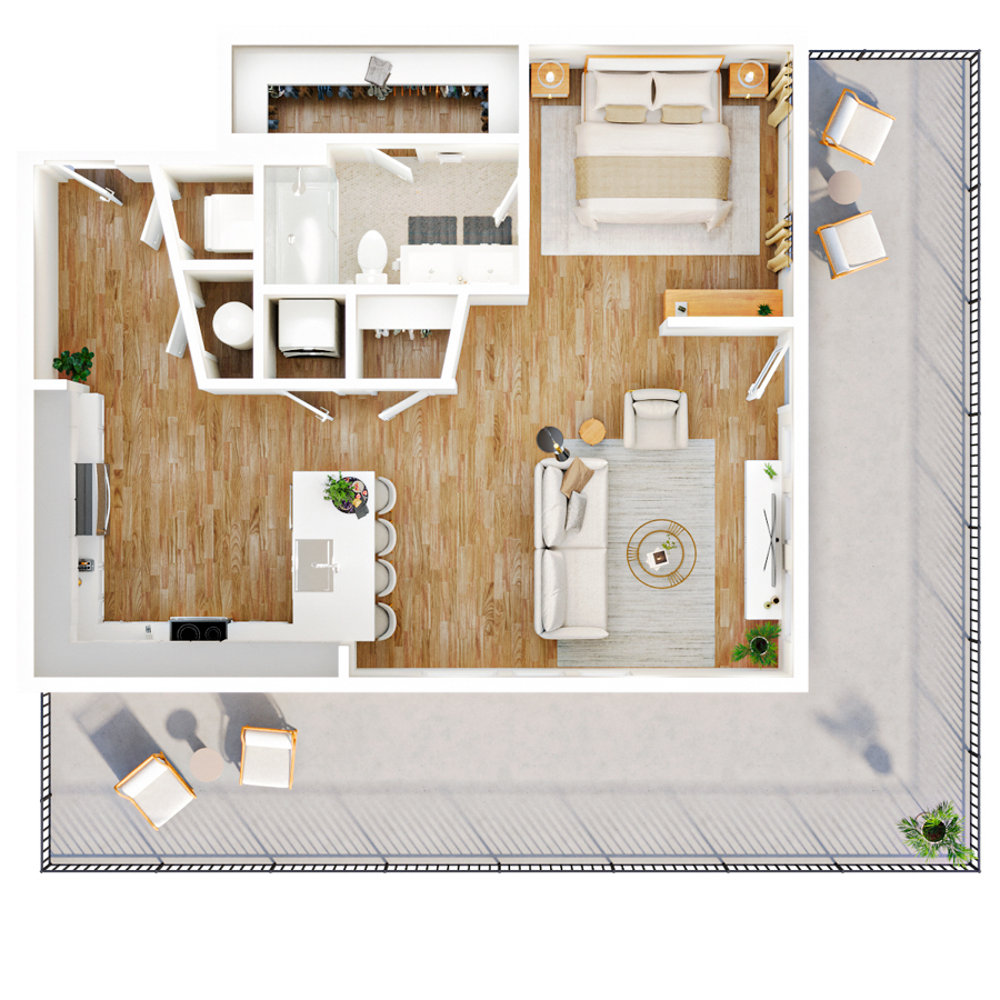 #309 - 1 bedroom floorplan layout with 1 bathroom and 875 square feet