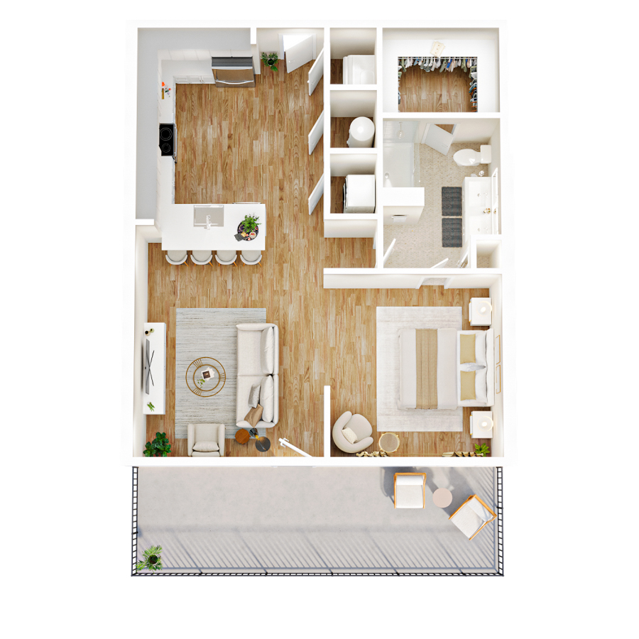 #210 - 1 bedroom floorplan layout with 1 bathroom and 864 square feet