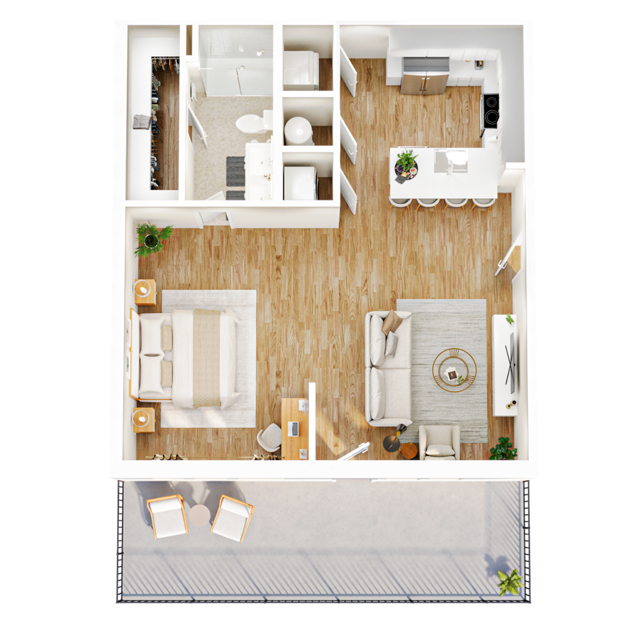 #110 - 1 bedroom floorplan layout with 1 bathroom and 815 square feet
