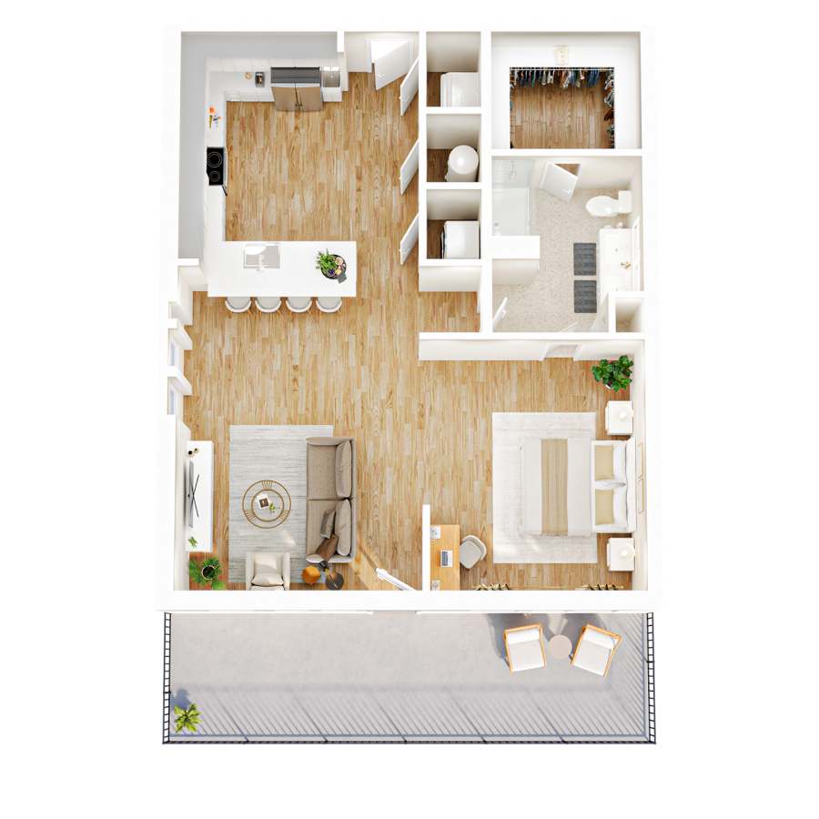 #114 - 1 bedroom floorplan layout with 1 bathroom and 1044 square feet