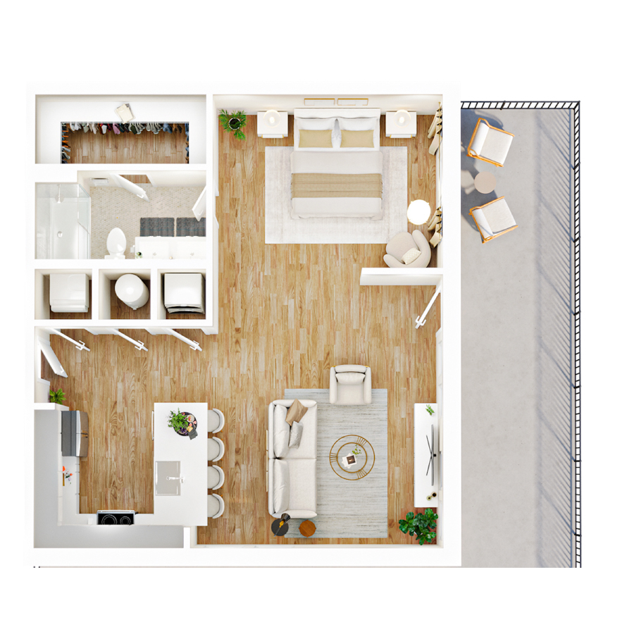 #103 - 1 bedroom floorplan layout with 1 bathroom and 826 square feet