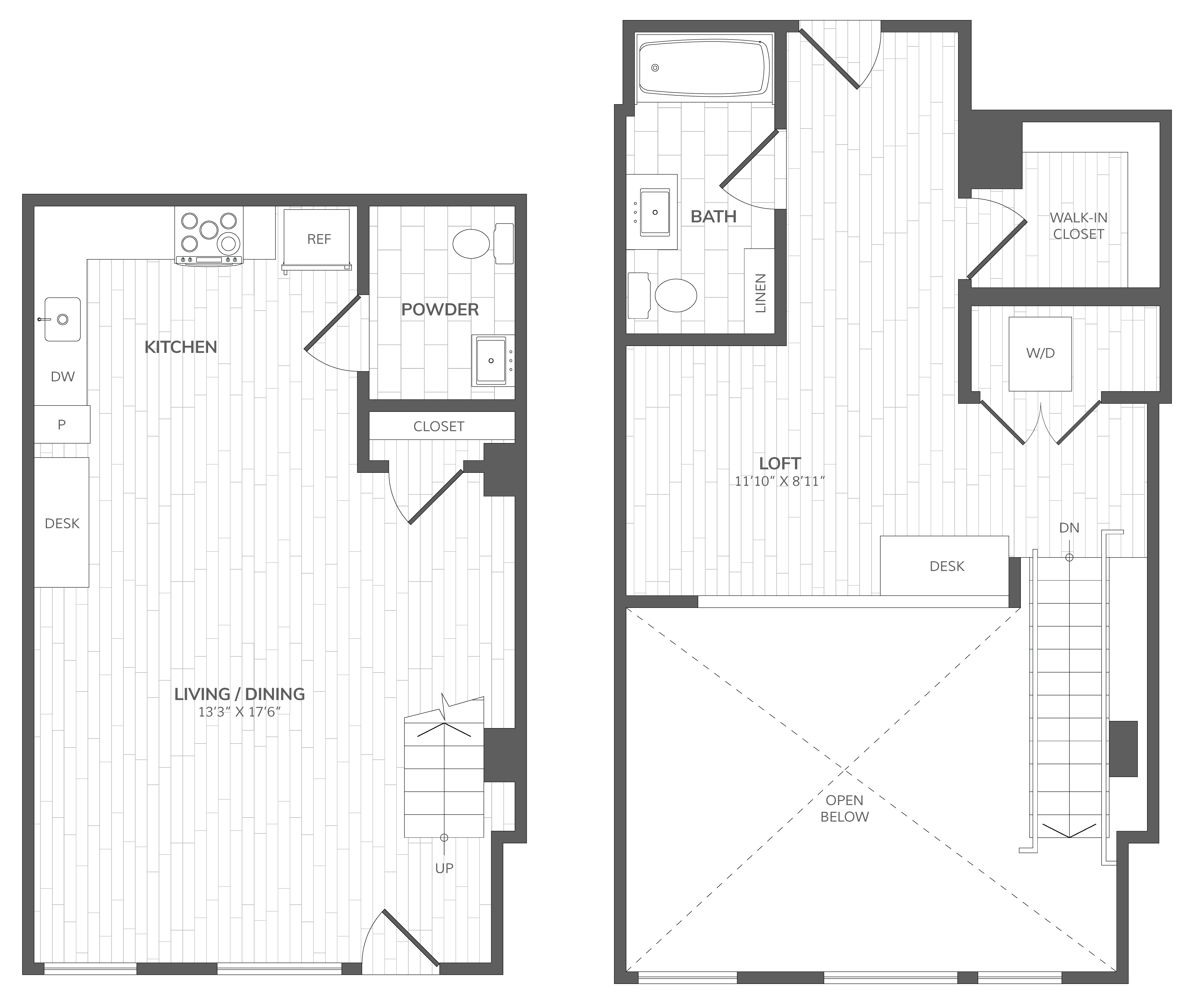 1 Bed - 1.5 Bath floor plan