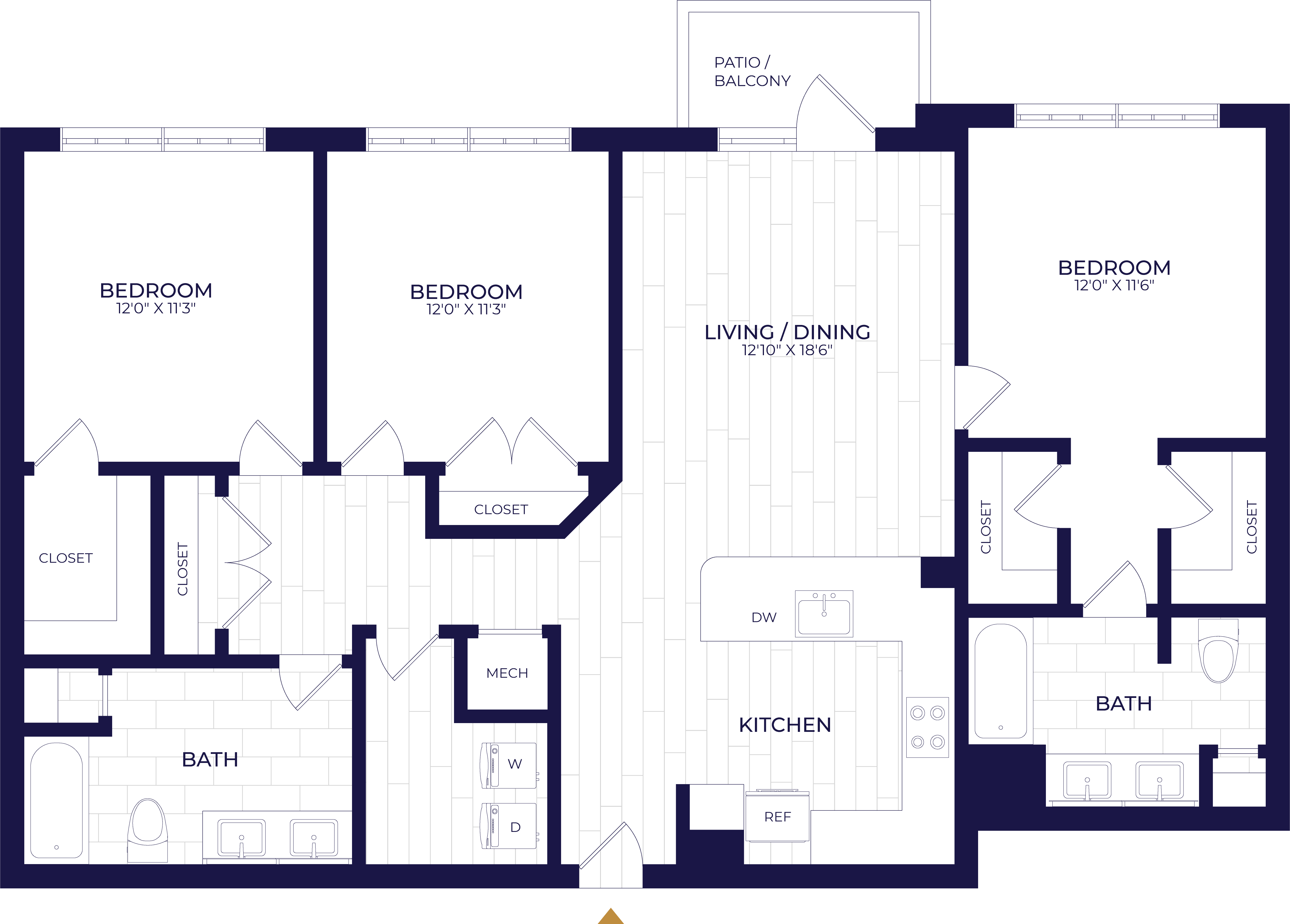 3 Bed/2 Bath WDU-C1 floor plan