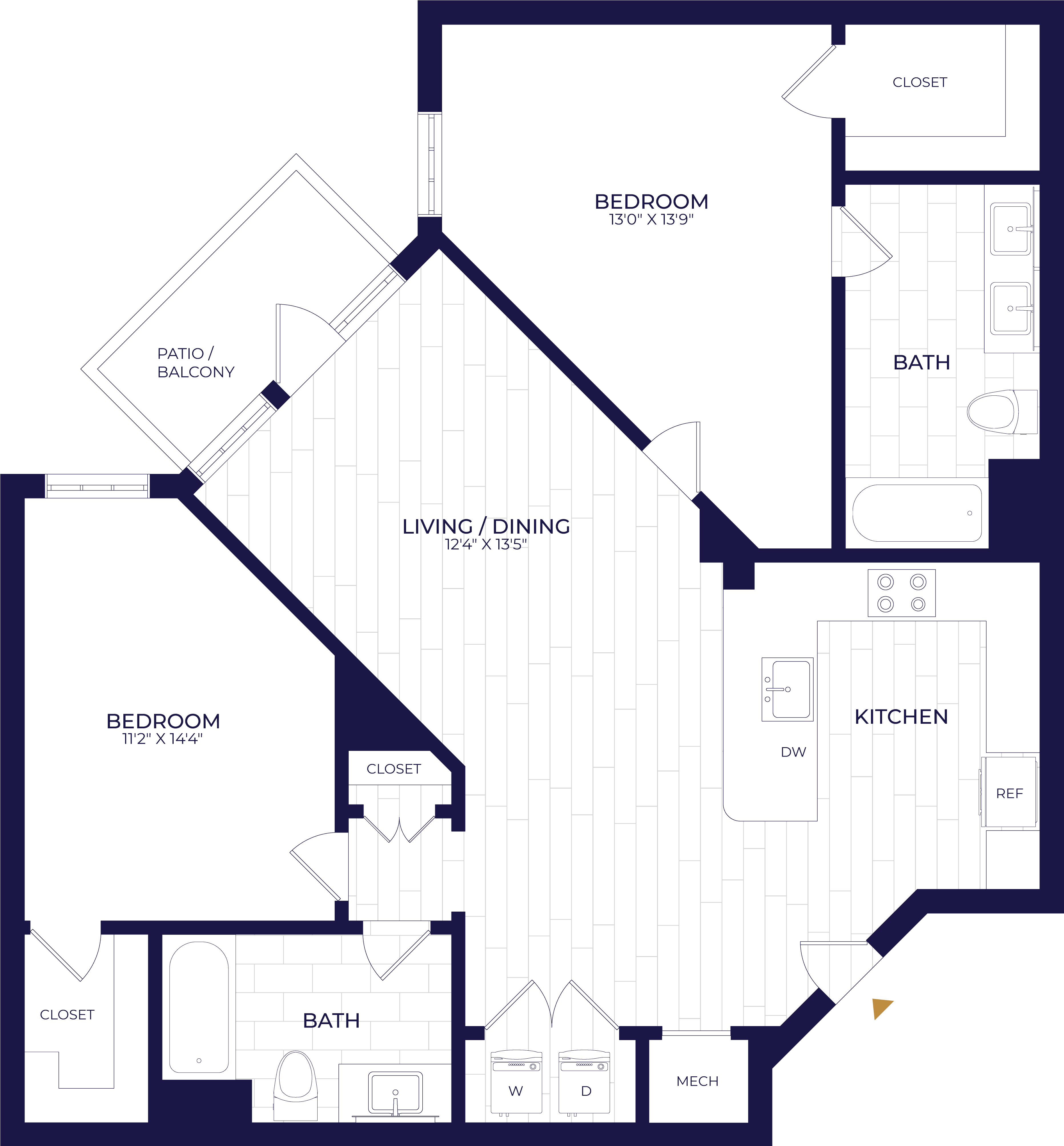 2 Bed/2 Bath WDU-B5 floor plan