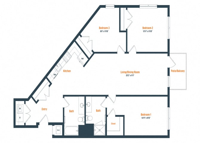 C1 | 3 Bed | 2 Bath floor plan