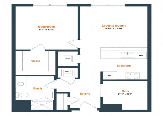 A19.2D | 1 Bed | 1 Bath | Den floor plan