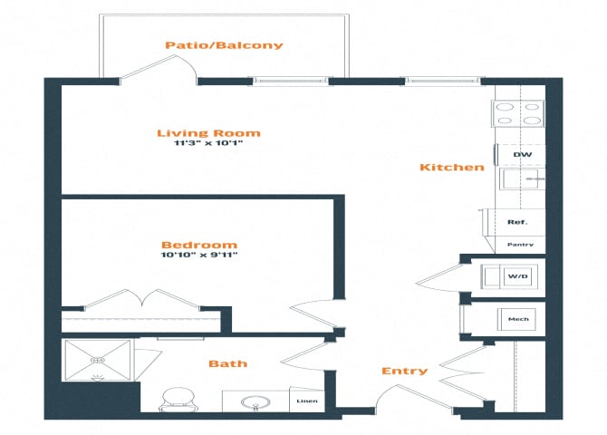 JR-2 HP | 1 Bed | 1 Bath floor plan