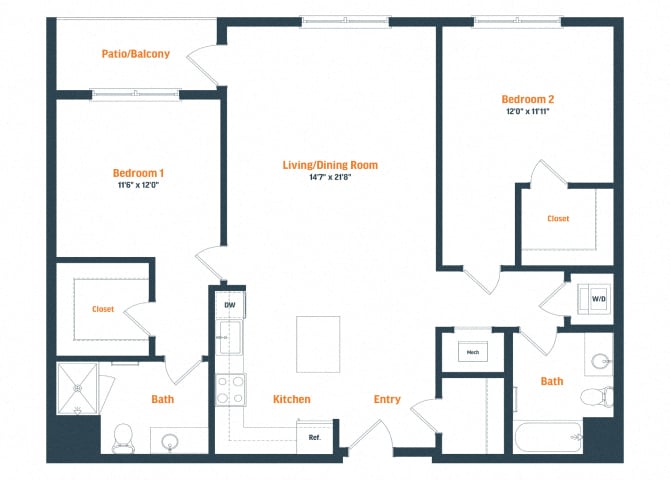 B6 | 2 Bed | 2 Bath floor plan