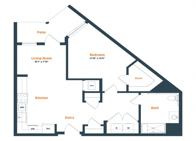 A18D | 1 Bed | 1 Bath | Den floor plan
