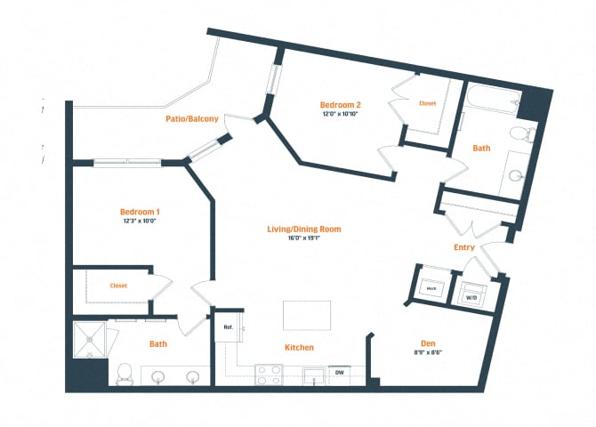 B21D HP | 2 Bed | 2 Bath | Den floor plan