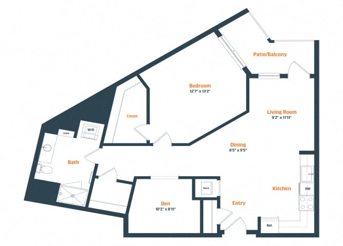 A21D | 1 Bed | 1 Bath | Den floor plan