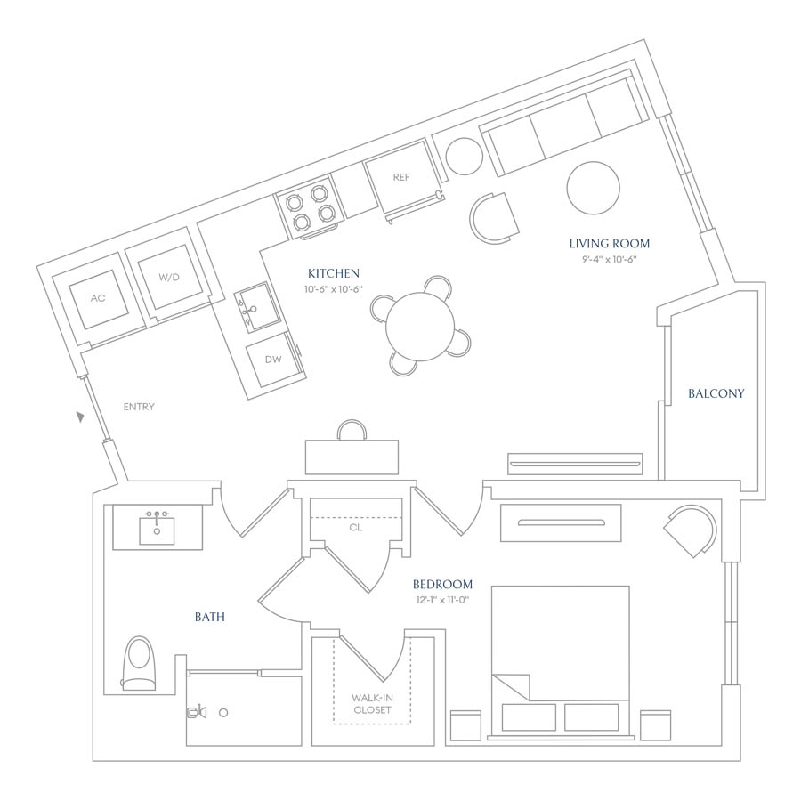 #SOL0118 - 1 bedroom floorplan layout with 1 bathroom and 716 square feet