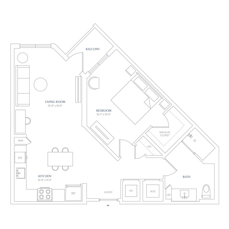 #SOL0611 - 1 bedroom floorplan layout with 1 bathroom and 792 square feet