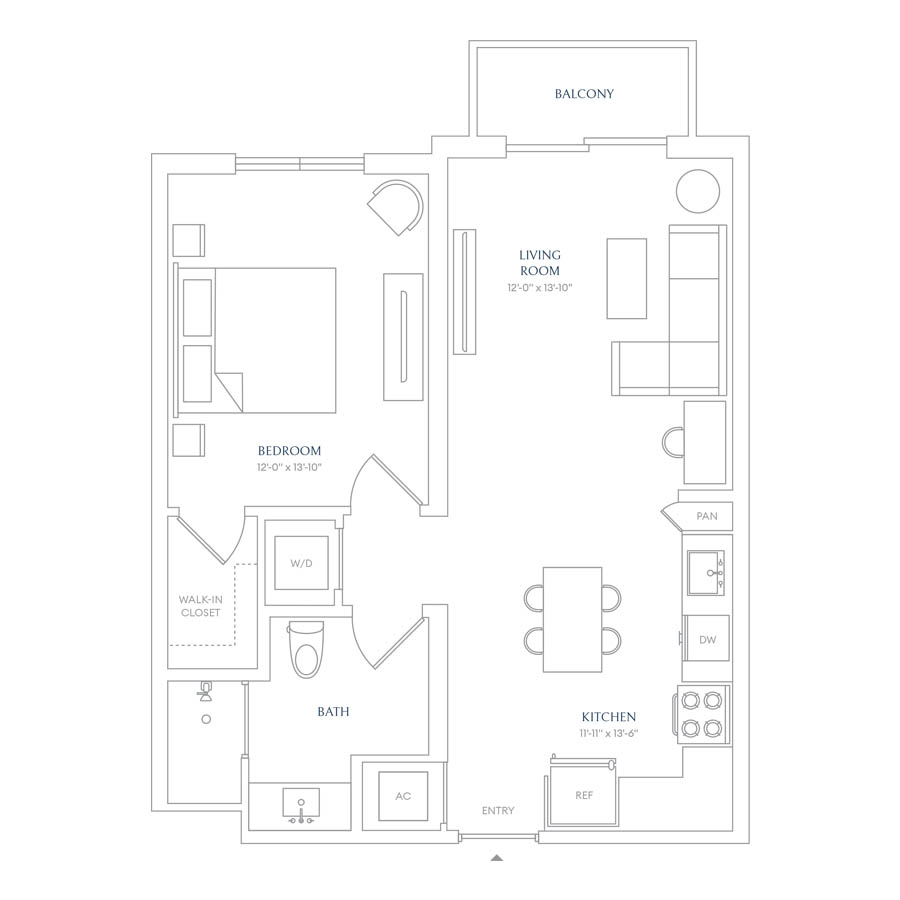 #SOL0228 - 1 bedroom floorplan layout with 1 bathroom and 689 square feet