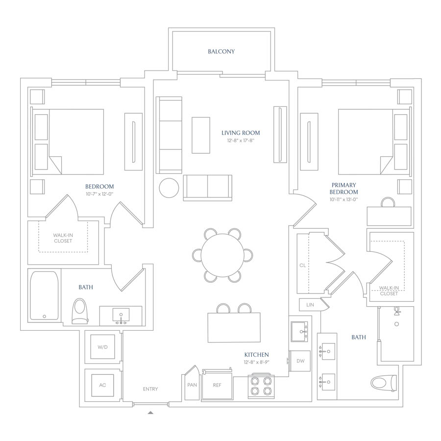 #SOL0530 - 2 bedroom floorplan layout with 2 bathrooms and 1056 square feet