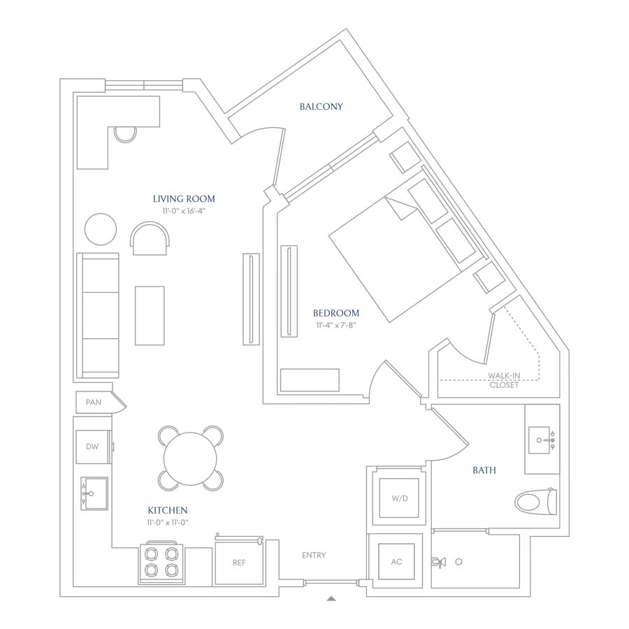 #SOL0523 - 1 bedroom floorplan layout with 1 bathroom and 689 square feet