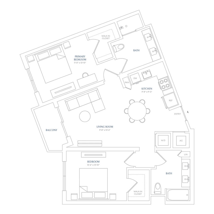 #SOL0119 - 2 bedroom floorplan layout with 2 bathrooms and 1048 square feet