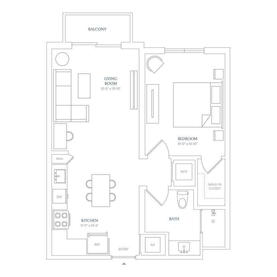 #SOL0410 - 1 bedroom floorplan layout with 1 bathroom and 689 square feet