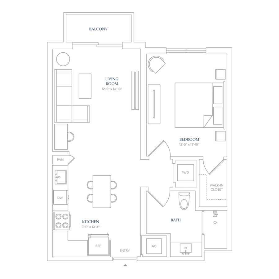 #SOL0201 - 1 bedroom floorplan layout with 1 bathroom and 689 square feet