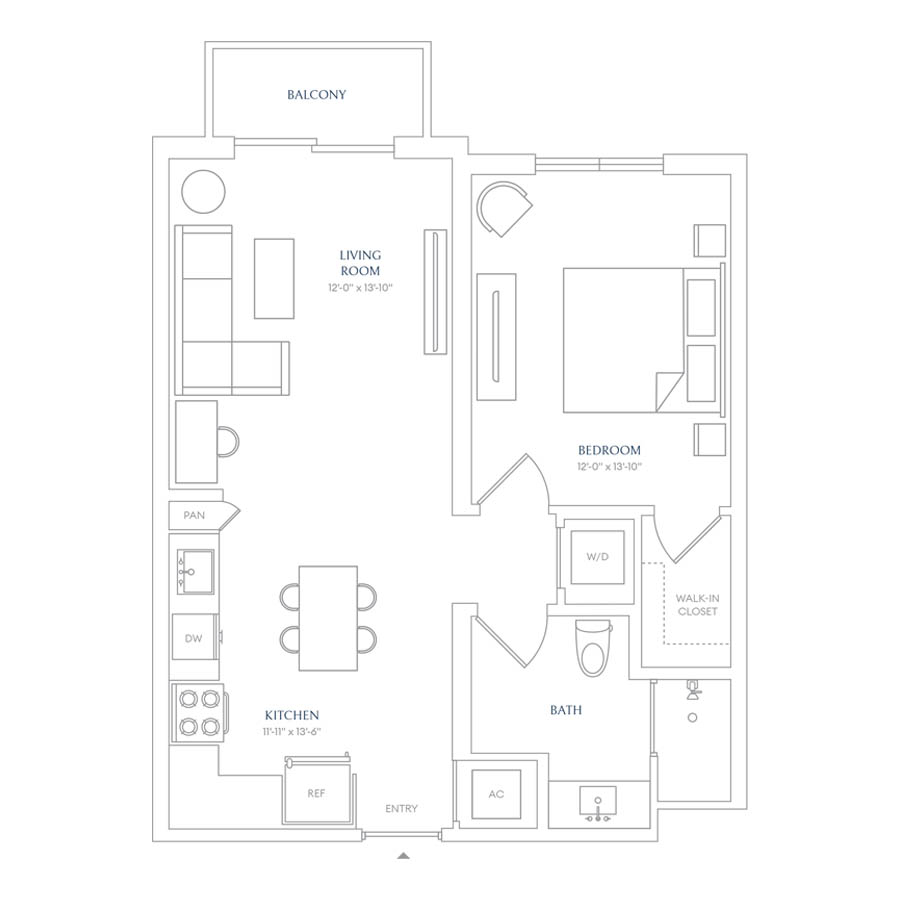 #SOL0129 - 1 bedroom floorplan layout with 1 bathroom and 689 square feet