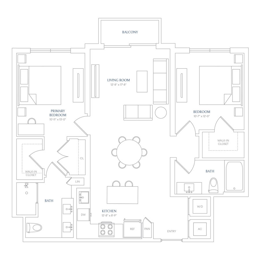 #SOL0122 - 2 bedroom floorplan layout with 2 bathrooms and 1056 square feet